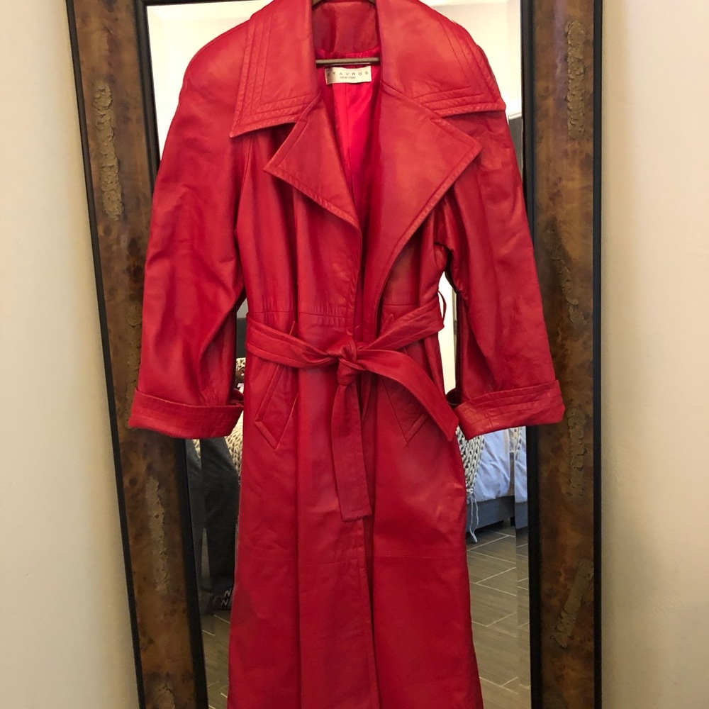 Stavros New York | Vintage Red Leather Maxi Coat